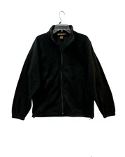 Harriton Fleece Jacket Men's M  Black Long Sleeve Midweight Elastic Cuff Pockets