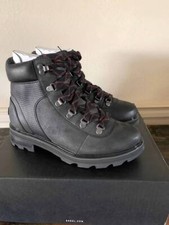 SOREL Women's Lennox Hiker STKD Boot Black Leather with Red Laces -NEW- SZ 7&8