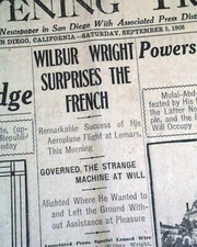 Aviator WILBUR WRIGHT Brothers Early AIRPLANE Flight in France 1908 Newspaper