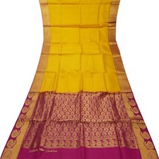 Vintage Mustard Sarees 100 Pure Silk Zari Handwoven Traditional Sari 5YD Fabric