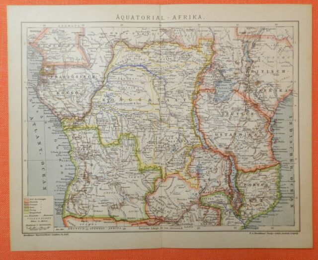 EQUATORIALE - AFRICA COLONIE mappa 1895 DOA Camerun Stato congosta Africa orientale-