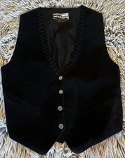 Vintage Mona Mode Womens black suede leather Western vest Star Snaps