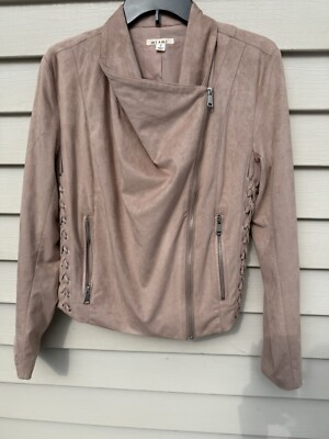 Mia mi ladies light shirt sz small draped front full-zip casual dusty pink