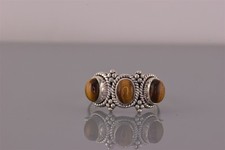 Doug Paulus Sterling Silver Triple Oval Tiger's Eye Cable Band Ring 925 Sz: 10