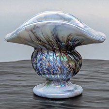 Fenton Studio Art Glass Blue Iridescent Swirl Vase Candle Holder 3 Inch RARE