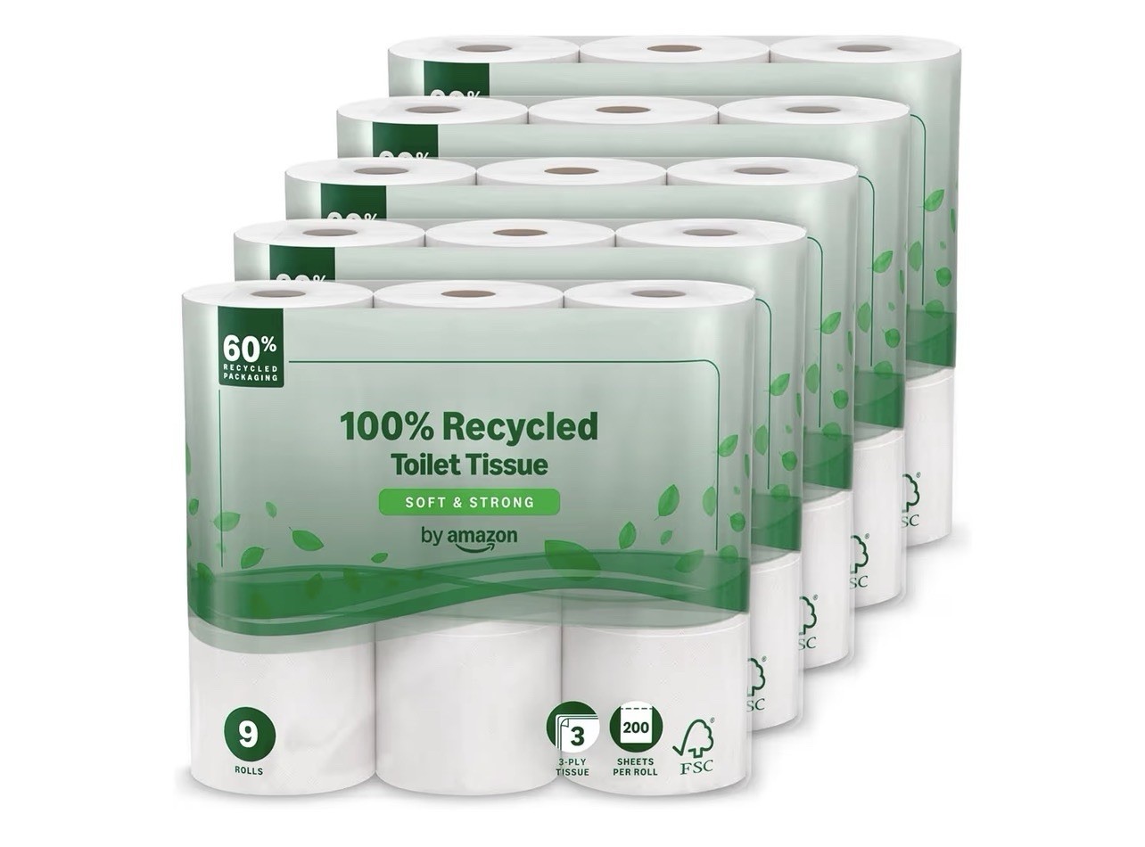 by Amazon Toilet Roll, 3-ply 100% Recycled, Soft and Strong, 45 Rolls
