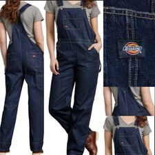 Dickies dark-wash loose straight- baggy leg fit denim carpenter bib overalls,XS