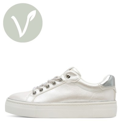 Tamaris Damen Sneaker 23751 Weiß Metallic - Vegan, Wechselfußbett, Plateausohle