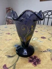 Fenton Hand Painted Hand Blown Purple Glass Vase Floral Signed J. Brenner USA
