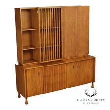 John Widdicomb Mid-Century Modern Walnut Credenza Bookcase Cabinet