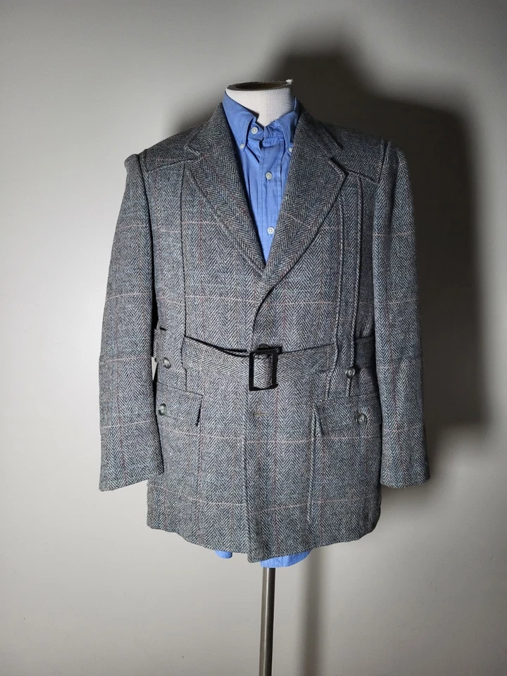 38R винтажный ремень Norfolk шерсти Tweed елочка чек розовый блейзер куртка didgal - Изображение 3 из 4