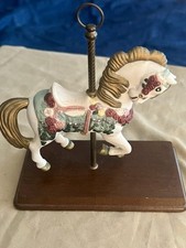 Paul Sebastian Collection White Carousel Horse w/ Roses and Gold Mane 7” X 7.5”