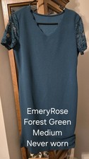 EmeryRose Forest Green Sheath Dress Lace Sleeves V-Neck Knee Length Medium