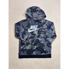 Nike Boys Sportswear Camo Just Do It Hoodie Blue Grey Size Large L