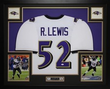 Ray Lewis Autographed and Framed White Ravens Jersey Auto JSA COA