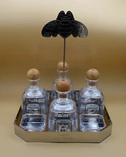 Silver Patron Tequila Serving Tray Display W/ 4 Cocktail Bottles & Garnish Trays