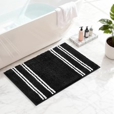 Bathroom Rugs Mat Ultra Soft Washable Shaggy Chenille Bath Rugs, 17"x24" Black