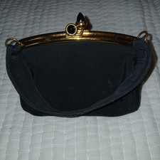 Bienen Davis Vintage Black Cloth Gold Frame Evening Handbag  Coin Purse