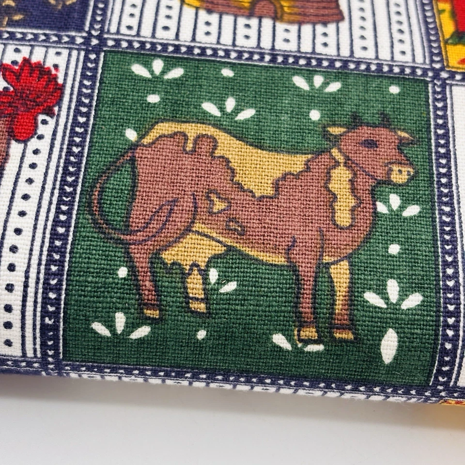 Vintage JOAN KESSLER Fall Countrycore Squares Farm Fabric Tablecloth 76" x 58" - Image 3 of 4