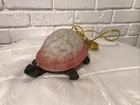 Vintage Tiffany Style Brass & Pink  Glass TURTLE NIGHT LIGHT Table Lamp Tortoise