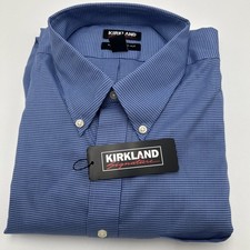 Kirkland Men's Traditional Fit Non-Iron Dress Shirt, Blue, 17.5 x 36/37