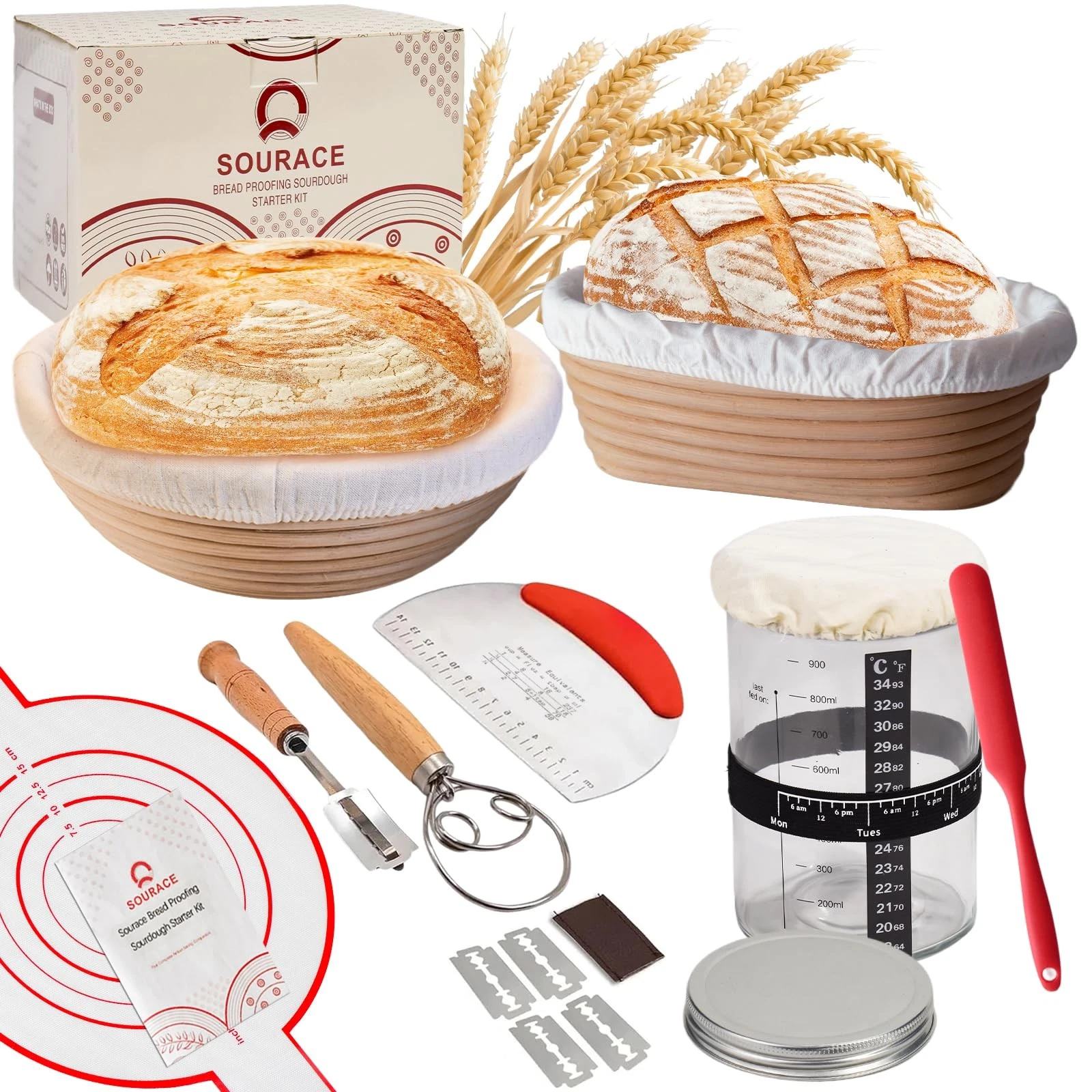 SOURACE Sourdough Starter Kit with 10" Round & 9" Oval Banneton Proofing Basket
Opens in a new windo