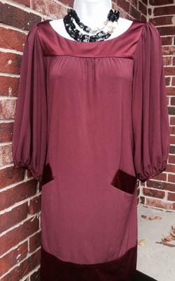 Stylish Max & Cleo BCBG Maroon Tunic Dress Party XS Satin Trim Comfy