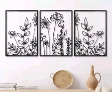 Therwen 3 Pcs Black Metal Wall Art Minimalist Wall Decor for Bedroom Cute Style