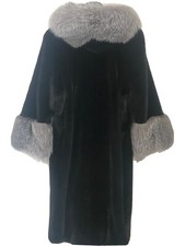 Sale $1998 50%Off for New Year Long Black 100% Real Mink Coat+Fox Fur ,Cap,Women