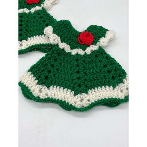 Vintage Hand Crocheted Christmas Dress Hot Pads Set of 2 - Picture 2 of 4