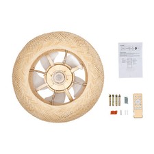20" Farmhouse Boho Rattan Woven Bamboo Ceiling Fan with Light & Remote Control !