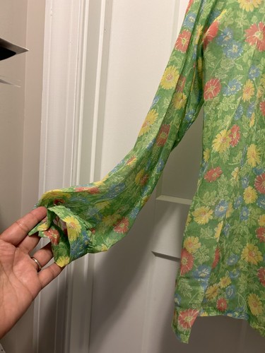 Vintage 70s Floral Gauze Gordon of Philadelphia Button Up Collared Top Size 16 - Picture 5 of 6