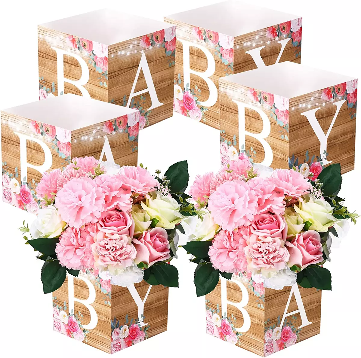 6 Pcs Rustic Floral Baby Shower Party Decorations Baby Flower