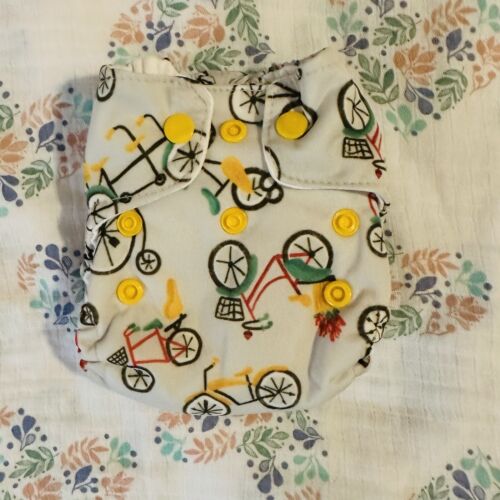 NWT Thirsties Newborn Natural All-In-One NB NAIO Cruising Bicycle Cloth Diaper