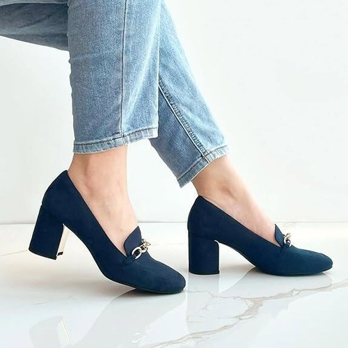 Women Casual Loafer Shoes Chunky Heel Square Toe Penny Slip On Loafer Shoes NEW - Picture 9 of 69