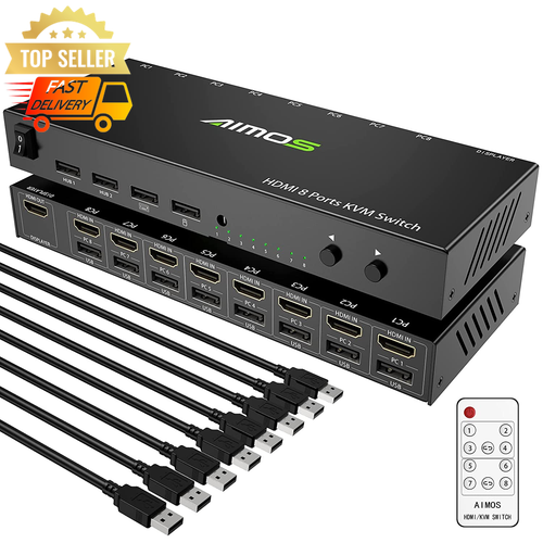 8-Port KVM Switch HDMI 2.0 USB 2.0 Hub 4K@30Hz for 8 PC Share Monitor & Mouse - Picture 10 of 12