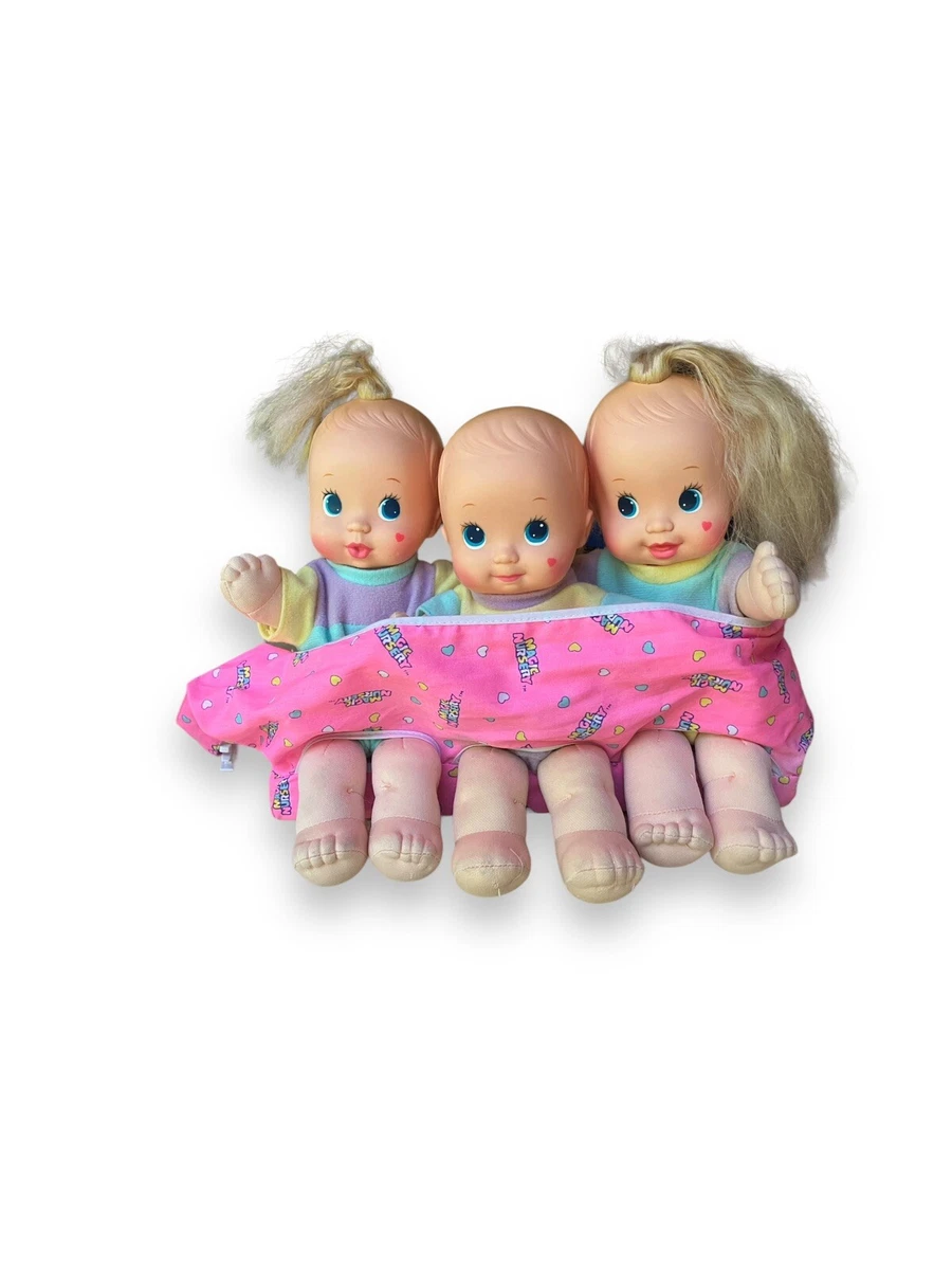 Vintage Magic Nursery Fuss N Giggle Triplets Baby Dolls Pink Carrier Mattel 1992