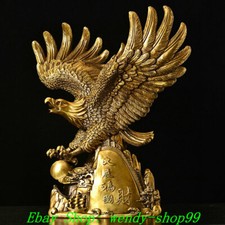 24" Old Chinese Brass Copper Feng Shui Animal eagle hawk king of Birds Statue