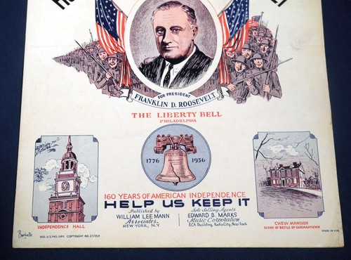 Rare Vtg 1936 Sheet Music Root Root Root for Roosevelt Campaign Song President - Picture 3 of 7