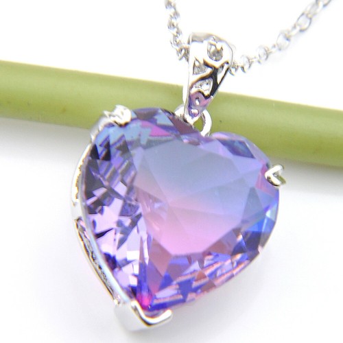 Rainbow Heart Mystical 2 pcs Bi Color Tourmaline Solid Silver Pendant Earrings - Picture 7 of 8