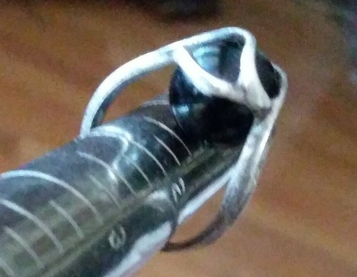 Vintage Modernist Sterling Silver Ribbon Design Cage Onyx Stone Ring Size 1.5 - Picture 9 of 9