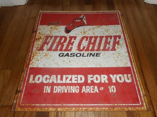 Vintage TEXACO FIRE CHIEF LOCALIZED METAL ADVERTISING OIL GAS STATION SIGN