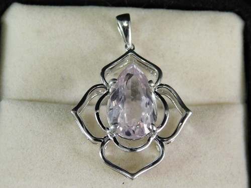 5,32 ct. Birnenform Kunzit Anhänger Sterlingsilber florale Fassung - Bild 1 von 7