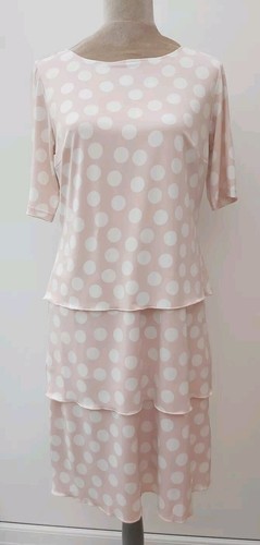 Brandneu mit Etikett Betty Barclay Damen Stufenkleid Größe 12 rosa weiß Punkte Punkte Sommer Hochzeit