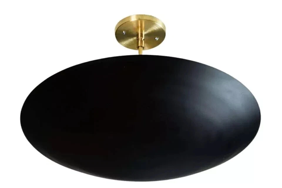 Elegante colgante de luz de montaje empotrado de techo de 6 luces de mediados de siglo moderno de latón crudo Foto 3 de 4