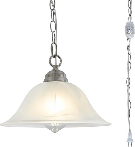Plug in Pendant Light Alabaster Glass Shade Hanging Lamp with On/Off - Picture 7 of 7