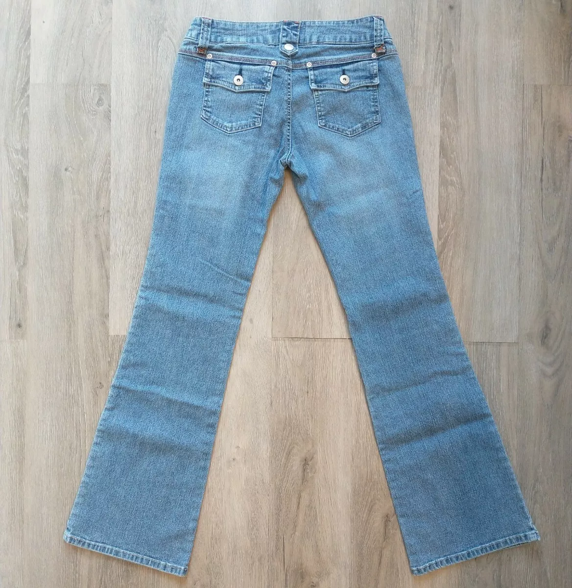 Younique Button Fly Flap Pockets Bootcut Denim Blue Jeans Womens Juniors Size 5