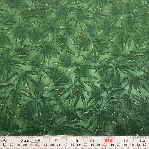 Metallic Gold Leaves Green Cotton Fabric Remnant 13" x 43" eBay