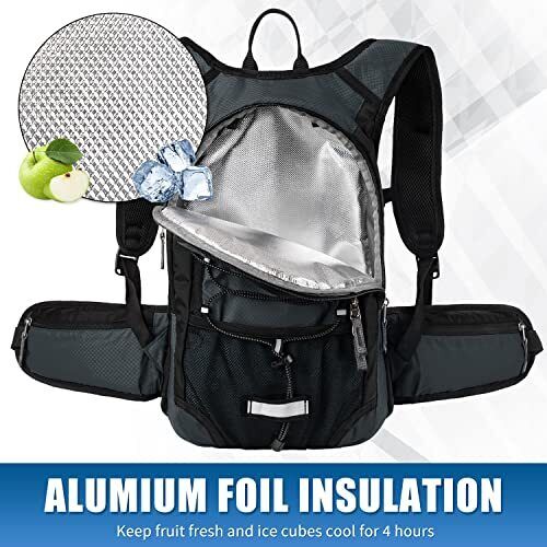 Hydration Pack Hiking Water Backpack - Insulated Water Bag 15L Charcoal Grey - Picture 3 of 7