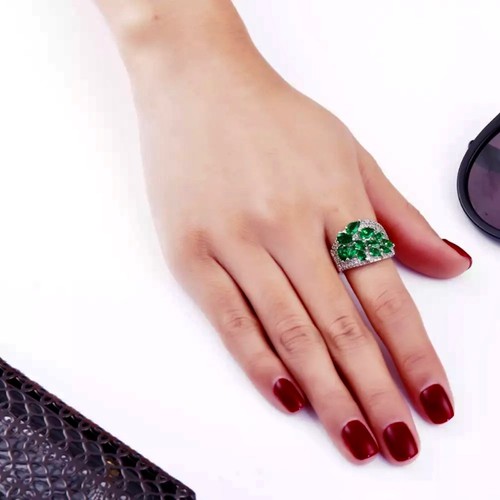 18k White Gold Filled Lab-Created Green Emerald Gemstone Cocktail Ring Gorgeous - Picture 12 of 19